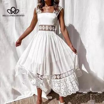 Летнее элегантное сексуальное белое платье для женщин, модное сексуальное кружевное открытое длинное платье подружки невесты, женское праздничное свадебное платье макси S белый