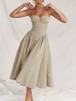 Летнее элегантное сексуальное платье без рукавов Y2k, женские милые однотонные платья трапециевидной формы с открытой спиной, женская модная плиссированная вечерние пляжная одежда с ремешком S хаки