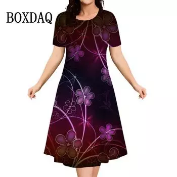 Летнее элегантное женское новое платье модное уличное платье с круглым вырезом и короткими рукавами женское повседневное свободное платье с 3D-принтом для женщин больших размеров S