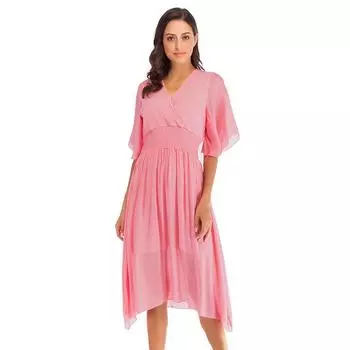 Летнее элегантное женское однотонное модное плиссированное платье миди с коротким рукавом S белый