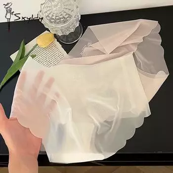 Летнее бесшовное тонкое ультратонкое нижнее белье из ледяного шелка со средней талией большого размера, дышащие, закрывающие бедра, быстросохнущие трусы M розовый