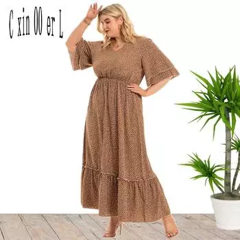 Летнее богемное женское платье в уличном стиле с оборками и расклешенными рукавами, платья больших размеров 5xl XL кофейный