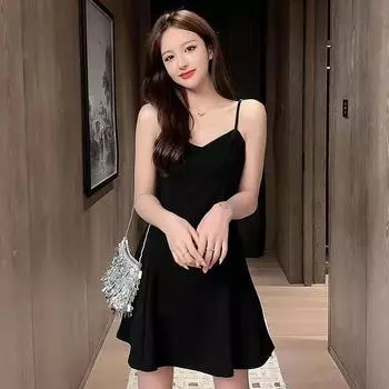 Летнее черное платье, женская майка, утягивающая короткая юбка на подтяжках XXXL чёрный