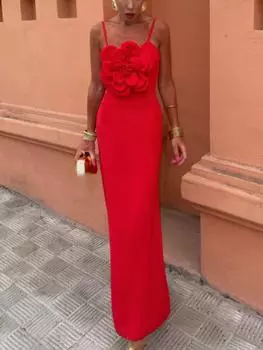 Летнее цветочное сексуальное однотонное длинное платье, женская мода Y2k, элегантные платья с открытой спиной, женская шикарная тонкая праздничная одежда без рукавов «рыбий хвост» S красный