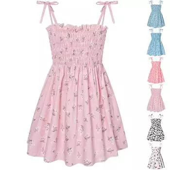 Летнее детское платье, модное тонкое платье-комбинация для девочек, детское платье с цветочным принтом 100 чёрный