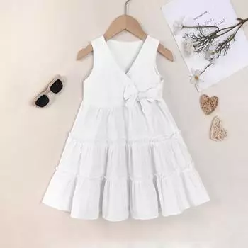 Летнее детское платье, платье принцессы в лесном стиле для девочек, милое платье принцессы в лесном стиле с V-образным вырезом без рукавов 80 белый