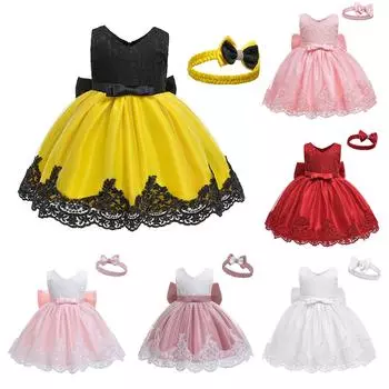 Летнее детское платье принцессы с бантом на голове, платье помпадур, кружевное платье без рукавов 110 светло-розовый