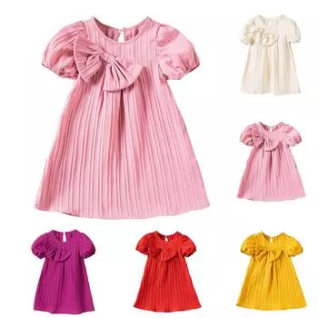 Летнее детское платье с большим бантом, легкая плиссированная дышащая модная юбка-трапеция для принцессы 110 розовый