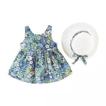 Летнее детское шикарное милое пляжное платье для маленьких девочек с бантом на спине и цветочным принтом, юбка с подтяжками и цветочным принтом 5