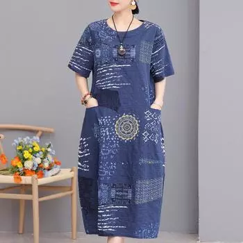 Летнее длинное платье больших размеров, женские свободные элегантные женские винтажные платья с принтом XL