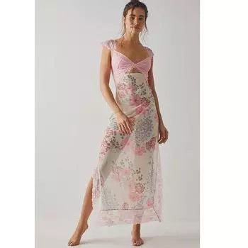 Летнее длинное платье с принтом для женщин в стиле отпуска с V-образным вырезом без рукавов и высокой талией, кружевное сексуальное платье S вино красного