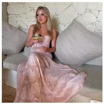 Летнее длинное платье с принтом для женщин в стиле отпуска без рукавов с высокой талией, кружевное сексуальное платье S чёрный