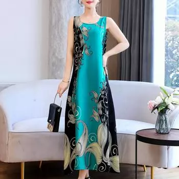 Летнее длинное платье, свободная летняя одежда для женщин, платья больших размеров, женское платье без рукавов с круглым вырезом XL-5XL XL
