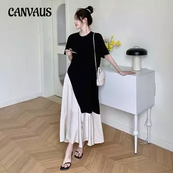 Летнее длинное женское свободное платье с короткими рукавами больших размеров L чёрный