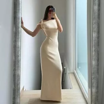 Летнее европейское и американское платье с косыми плечами, одно плечо, скрученное, облегающее, однотонное платье S чёрный