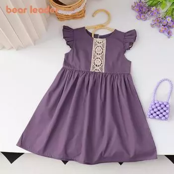 Летнее фиолетовое кружевное платье Bear Leader для детей 3–7 лет с летними рукавами, однотонное повседневная детская одежда AM1746 3T