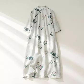 Летнее ханьфу улучшенное свободное платье-чонсам в китайском стиле средней длины для женщин повседневные платья M