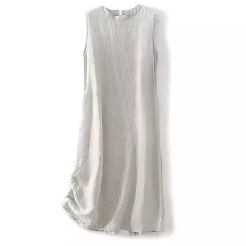 Летнее хлопковое конопляное художественное китайское платье без рукавов с короткими рукавами для женщин M льняной