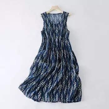 Летнее хлопковое льняное платье с круглым вырезом, свободное, утягивающее, средней длины, без рукавов, для женщин, платья XL
