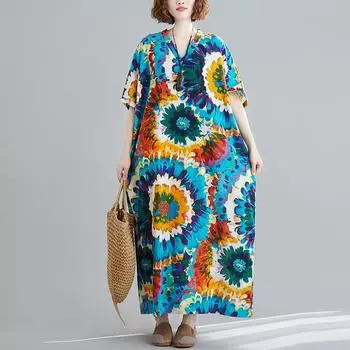 Летнее хлопковое льняное женское пляжное платье с V-образным вырезом, свободное, большого размера, в минималистичном стиле для отпуска, длинные платья One Size