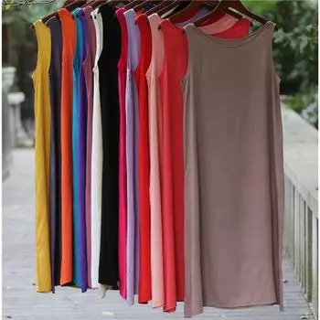 Летнее хлопковое однотонное платье-майка без рукавов, свободное универсальное платье с разноцветным низом S белый