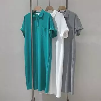 Летнее хлопковое платье-поло свободного покроя, утягивающее, с короткими рукавами выше колена, футболка Lazy Person, юбка XXL белый