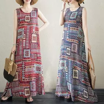 Летнее хлопковое свободное платье-майка без рукавов в стиле отпуска для женщин, повседневные платья M тёмно-синий