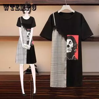 Летнее индивидуальное платье больших размеров, женское клетчатое платье с коротким рукавом, элегантное миди-платье XXXXXL чёрный