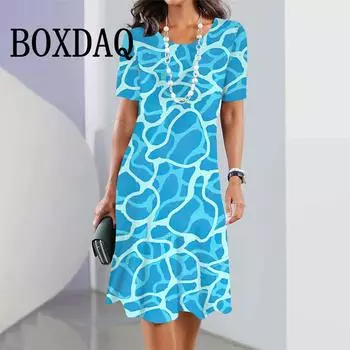 Летнее изогнутое полосатое платье для женщин с короткими рукавами и круглым вырезом, повседневное мини-платье, элегантные вечерние платья, новинка S