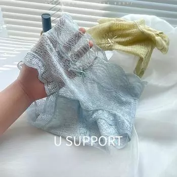 Летнее компрессионное нижнее белье с высокой талией для женщин, кружевные сексуальные трусы, соблазнительные трусики из чистого хлопка с антибактериальными треугольными чашечками M фиолетовый