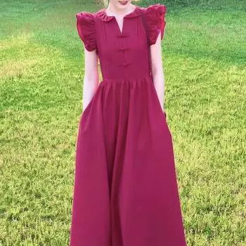 Летнее красное платье с рукавами, повседневные платья для пляжного отдыха S