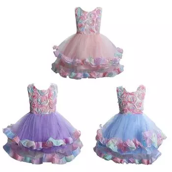 Летнее красочное пышное платье для маленьких девочек, праздничное платье на день рождения и свадьбу для девочек, дворцовые вечерние платья принцессы, детская одежда 140