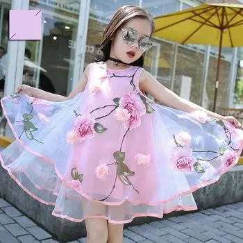 Летнее кружевное цветочное платье принцессы для девочки, для малышки, на свадьбу, вечеринку, элегантный наряд 120cm фиолетовый