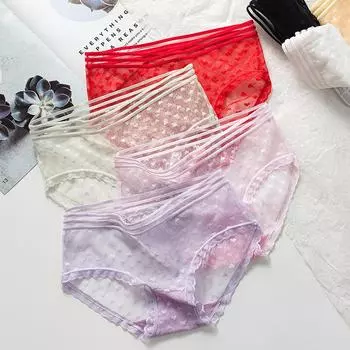 Летнее кружевное нижнее белье женские трусы прозрачные ажурные хлопковые трусики с промежностью и средней посадкой женские трусики M белый
