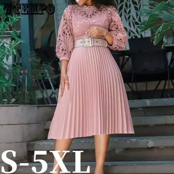 Летнее кружевное платье большого размера с вязанным крючком, сексуальное, плиссированное, длинное платье с поясом S чёрный