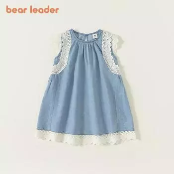 Летнее кружевное платье трапециевидной формы с круглым вырезом Bear Leader для девочек, повседневная однотонная детская одежда без рукавов для детей от 3 до 7 лет AM3853 3T