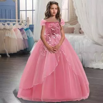 Летнее кружевное свадебное платье для девочек, вечерние платья подружки невесты, детские платья принцессы для девочек, вечерний костюм на день рождения 120CM тёмно-синий