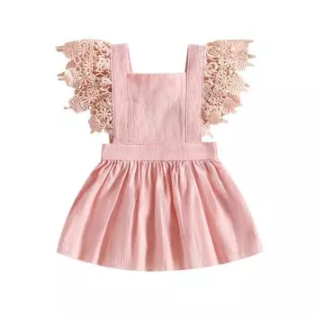 Летнее льняное платье для маленьких девочек, кружевное комбинезон принцессы для новорожденных, сарафан 2-3 Years синий