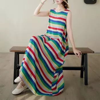 Летнее легкое хлопковое платье-майка из жареного теста, свободное, праздничное, большое, пляжное, без рукавов, повседневные платья для женщин M