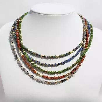 Летнее легкое роскошное нишевое ретро ожерелье из натурального пятнистого камня с бусинами, цветное женское, сложенное на ключицу, цепочка для праздничного ветра 196