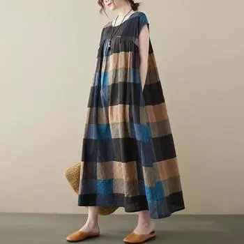 Летнее литературное искусство напечатано большого размера свободное облегающее платье средней длины для женщин One size