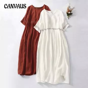 Летнее литературное ретро свободное женское платье с вышивкой больших размеров, простое темпераментное платье M белый