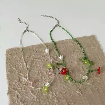 Летнее маленькое свежее ожерелье из бисера с цветами и листьями, женский дизайн, чувство милой индивидуальности, модная универсальная цепочка на шею, цепочка на ключицу