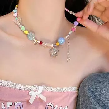 Летнее милое красочное ожерелье из бисера допамина для женщин и девочек, прозрачное ожерелье со звездой, ювелирные изделия, аксессуары, подарки onesize
