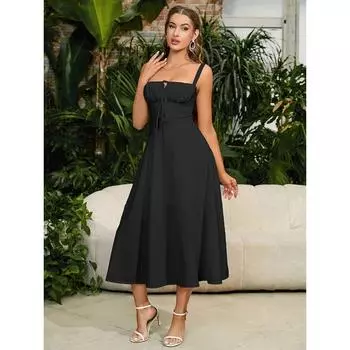 Летнее милое однотонное длинное платье без рукавов Женское модное бандажное платье-камисоль с подкладкой на косточках Элегантные вечерние платья S чёрный