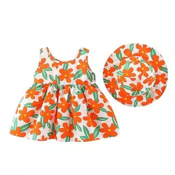 Летнее милое платье без рукавов для девочек с радужным принтом, детская юбка оранжевый
