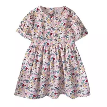 Летнее милое платье с короткими рукавами и цветочным принтом для маленьких девочек, платья принцессы, детские повседневные платья 90 розовый
