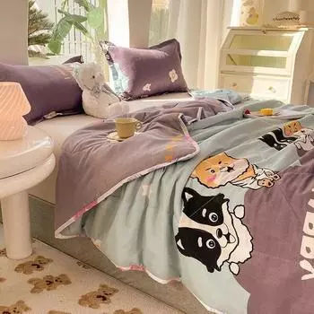 Летнее милое тонкое одеяло с принтом размера «king-size», прохладное моющееся одеяло с кондиционером, одноместное двуспальное одеяло, покрывало 150x200cm-1pc quilt