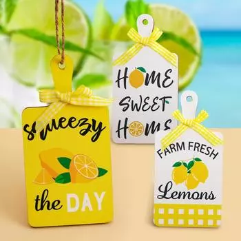 Летнее многослойное украшение для подноса в лимонном стиле, настольное украшение с подвесной веревкой, деревянный кулон жёлтый