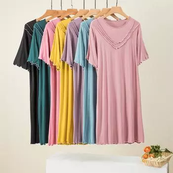 Летнее модальное повседневное платье с короткими рукавами, женская домашняя одежда, платья больших размеров, тонкая свободная пижама, уличная женская одежда L чёрный